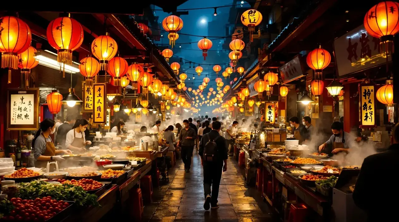 欧美日韩无码夜市影视摊位场景